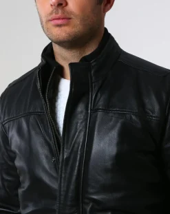 Homme Chyston Parka en Cuir Aron noire