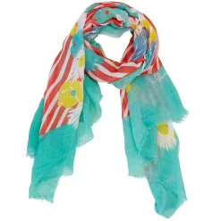 New Petrusse Paréo Anneke en Lin & Coton bleu/multicolore - 105x200 cm