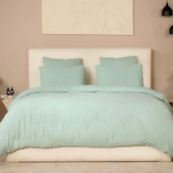Ateliers du Linge Parure de Couette 3 pcs 100% Gaze de Coton Lavé vert givrée