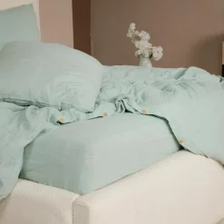 Ateliers du Linge Parure de Couette 3 pcs 100% Gaze de Coton Lavé vert givrée