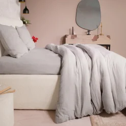Discount Ateliers du Linge Parure de Couette 3 pcs 100% Gaze de Coton Lavé gris glacier