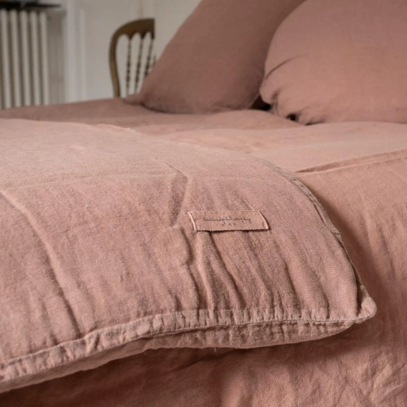 Bed and Philosophy Parure de lit en lin lavé 1 place marron clair 140x200 cm