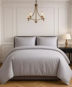 Discount Home Collection Parure housse de couette 100% Satin de Coton gris clair