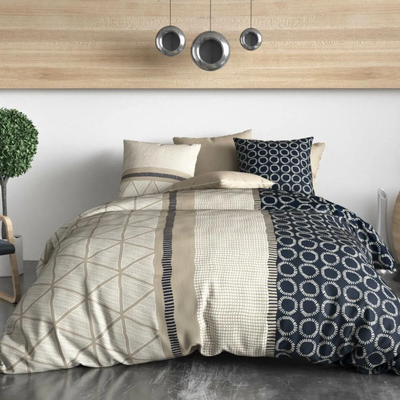 Best Atelier du Coton Parure housse de couette réversible Nairobi bleu/beige