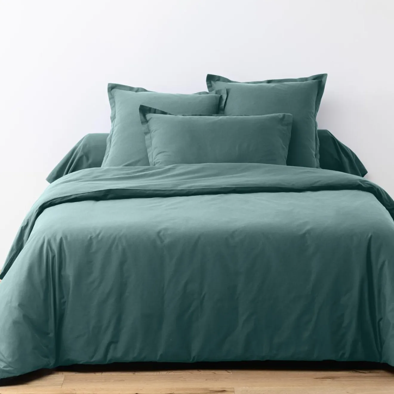 My Home Collection Parure housse de couette unie bleu canard