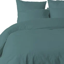 My Home Collection Parure housse de couette unie bleu canard