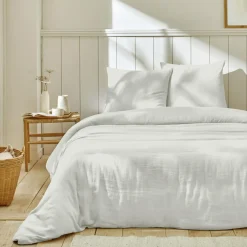 Home Collection Parure housse de couette 100% Gaze de Coton Ivoire