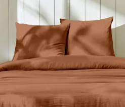 Home Collection Parure housse de couette 100% Gaze de Coton terre cuite