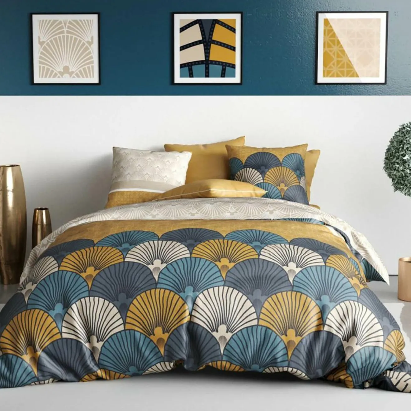 Atelier du Coton Parure housse de couette Maka jaune