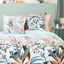 My Home Collection Parure housse de couette Satin de Coton bio Paya bleue