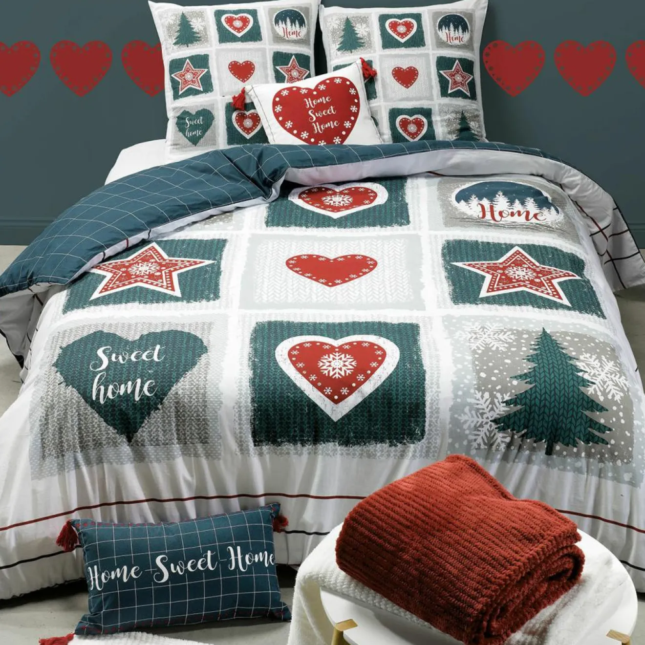 Baton Rouge Parure Housse de Couette Home Sweet Home multicolore