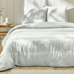 Home Collection Parure housse de couette 100% double Gaze de coton blanche