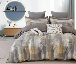 New Home Collection Parure housse de couette 100% Percale de Coton grise