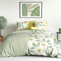 My Home Collection Parure housse de couette Areca verte
