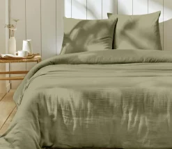Best Home Collection Parure housse de couette 100% Gaze de Coton vert de gris