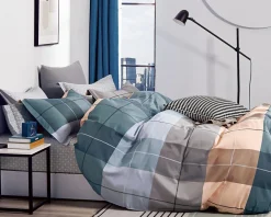 Home Collection Parure housse de couette 100% Percale de Coton bleue