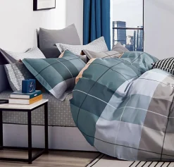 Home Collection Parure housse de couette 100% Percale de Coton bleue