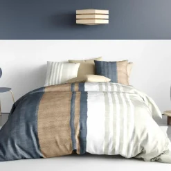 Ateliers du Linge Parure housse de couette 100% Percale de Coton Romane beige