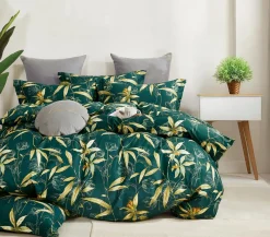 Online Home Collection Parure housse de couette 100% Percale de Coton verte