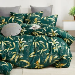 Online Home Collection Parure housse de couette 100% Percale de Coton verte