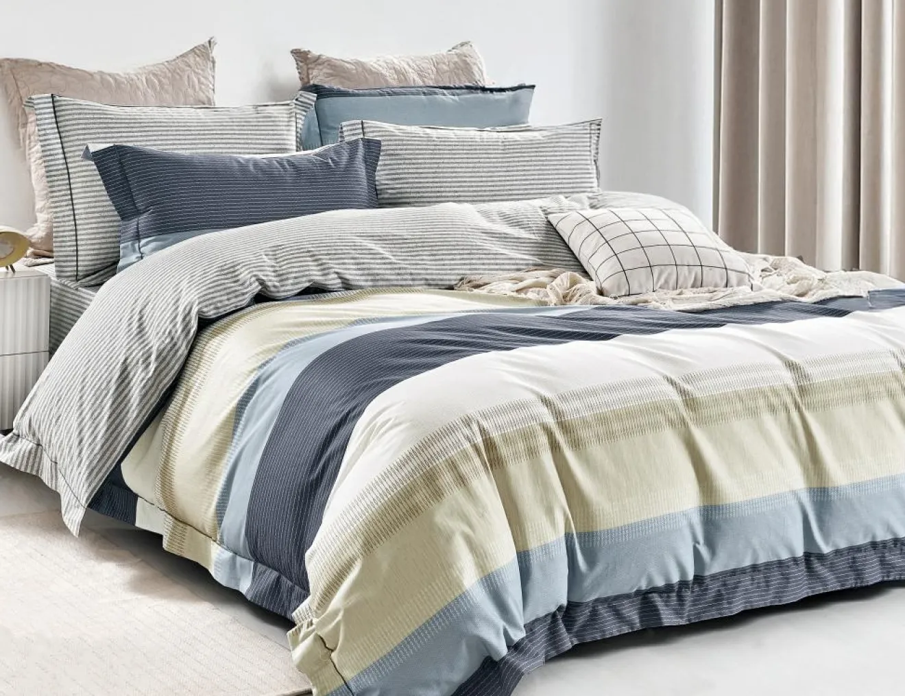 Home Collection Parure housse de couette en Coton bleue