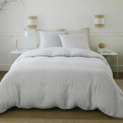 Baton Rouge Parure Housse de Couette 100% Gaze de Coton Imprimé Laya blanc/gris