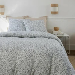 New Baton Rouge Parure Housse de Couette 100% Gaze de Coton Imprimé Edana grise