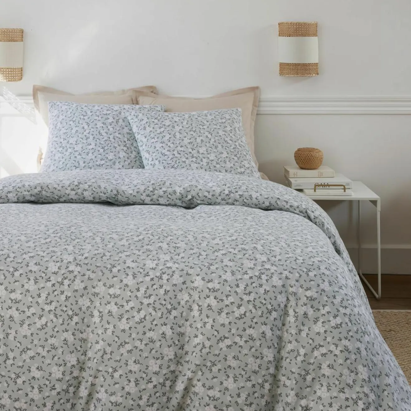 New Baton Rouge Parure Housse de Couette 100% Gaze de Coton Imprimé Edana grise