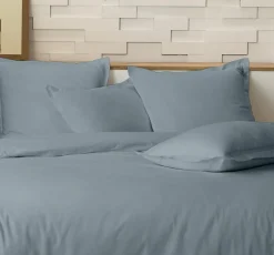 Home Collection Parure housse de couette 100% Percale de Coton azur