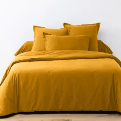 Blanc Passion Parure housse de couette unie jaune safran