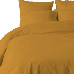 Blanc Passion Parure housse de couette unie jaune safran