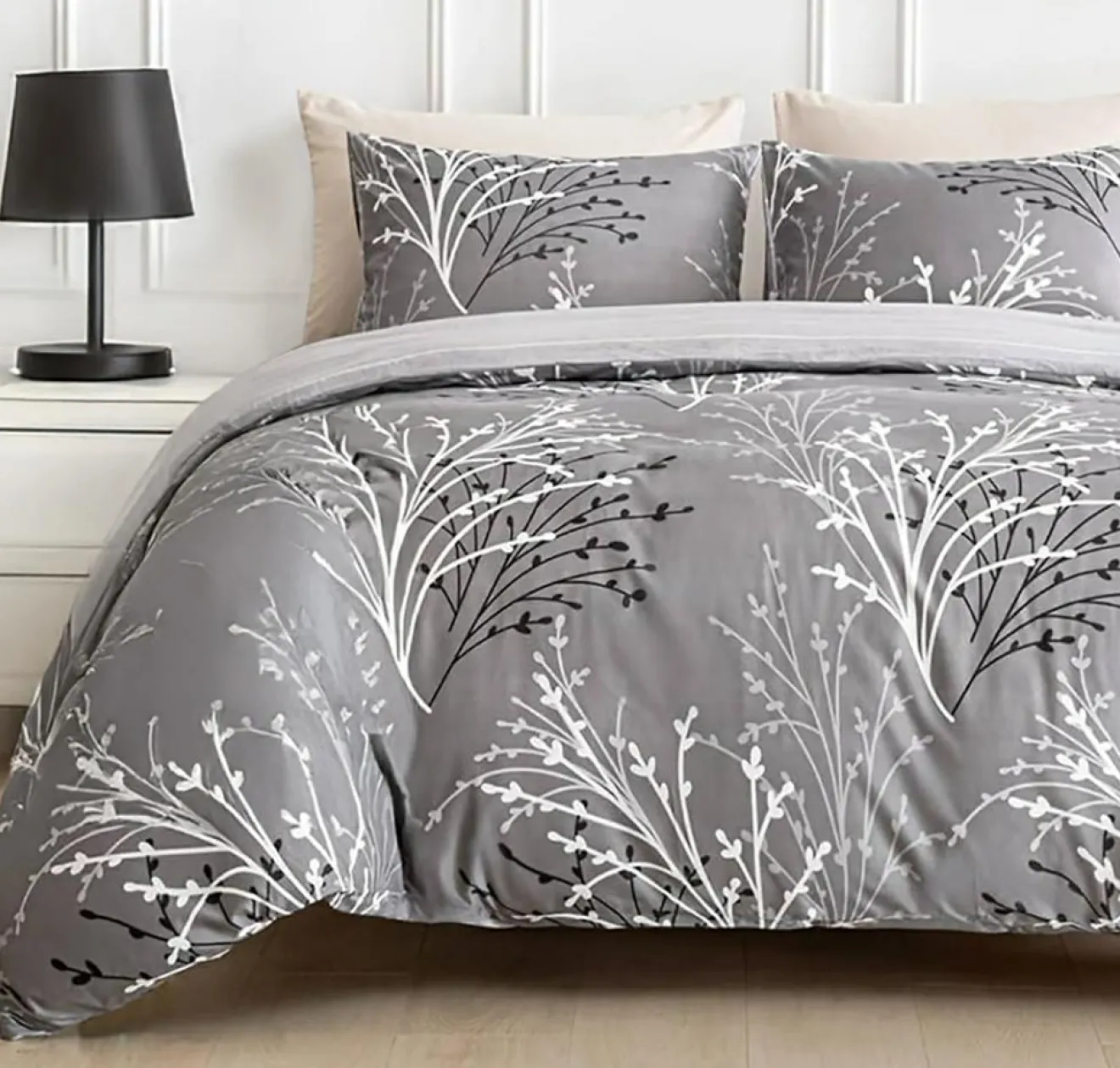 Discount Home Collection Parure housse de couette en Coton grise