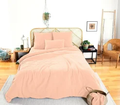 Home Collection Parure housse de couette 100% Gaze de Coton pêche