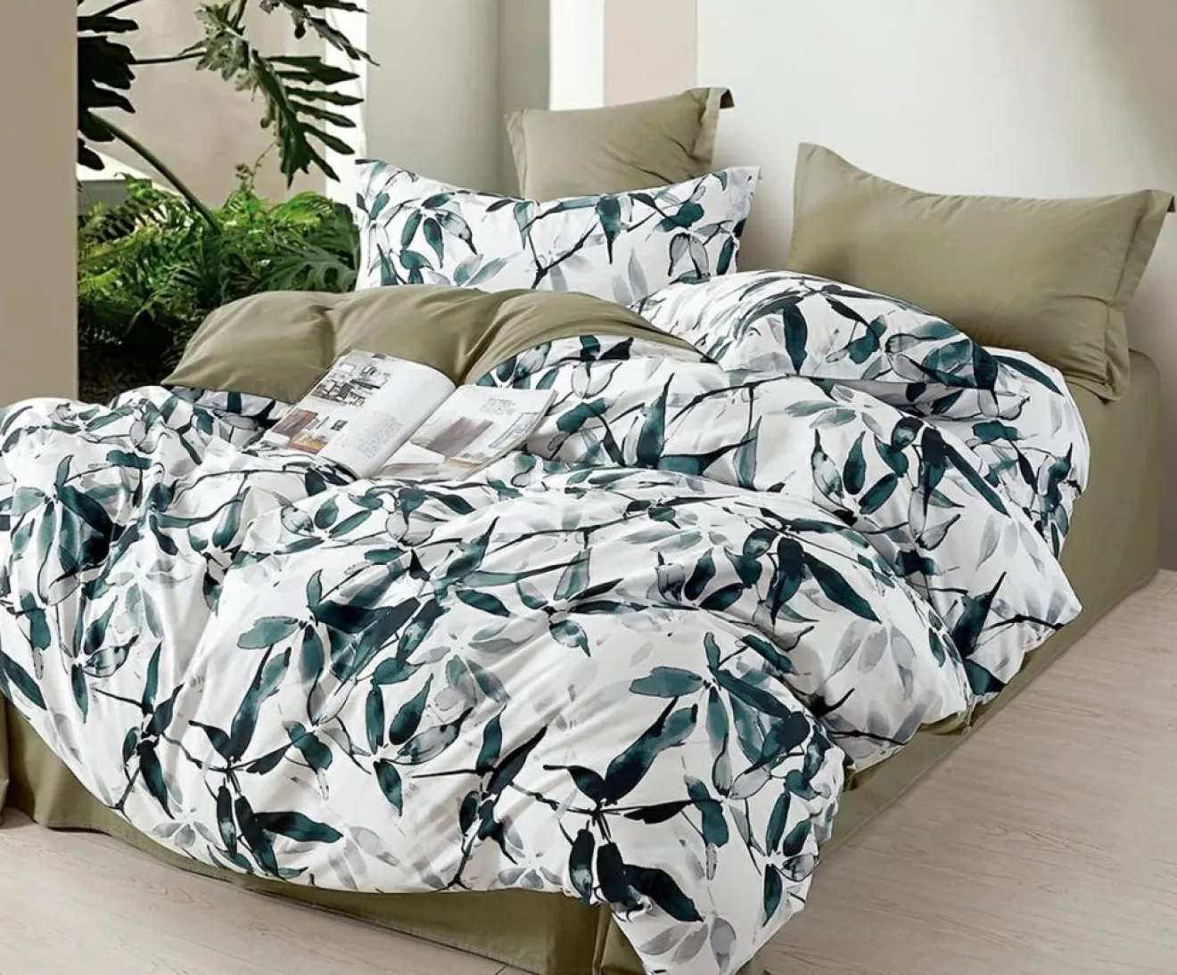 Discount Home Collection Parure housse de couette 100% Percale de Coton verte