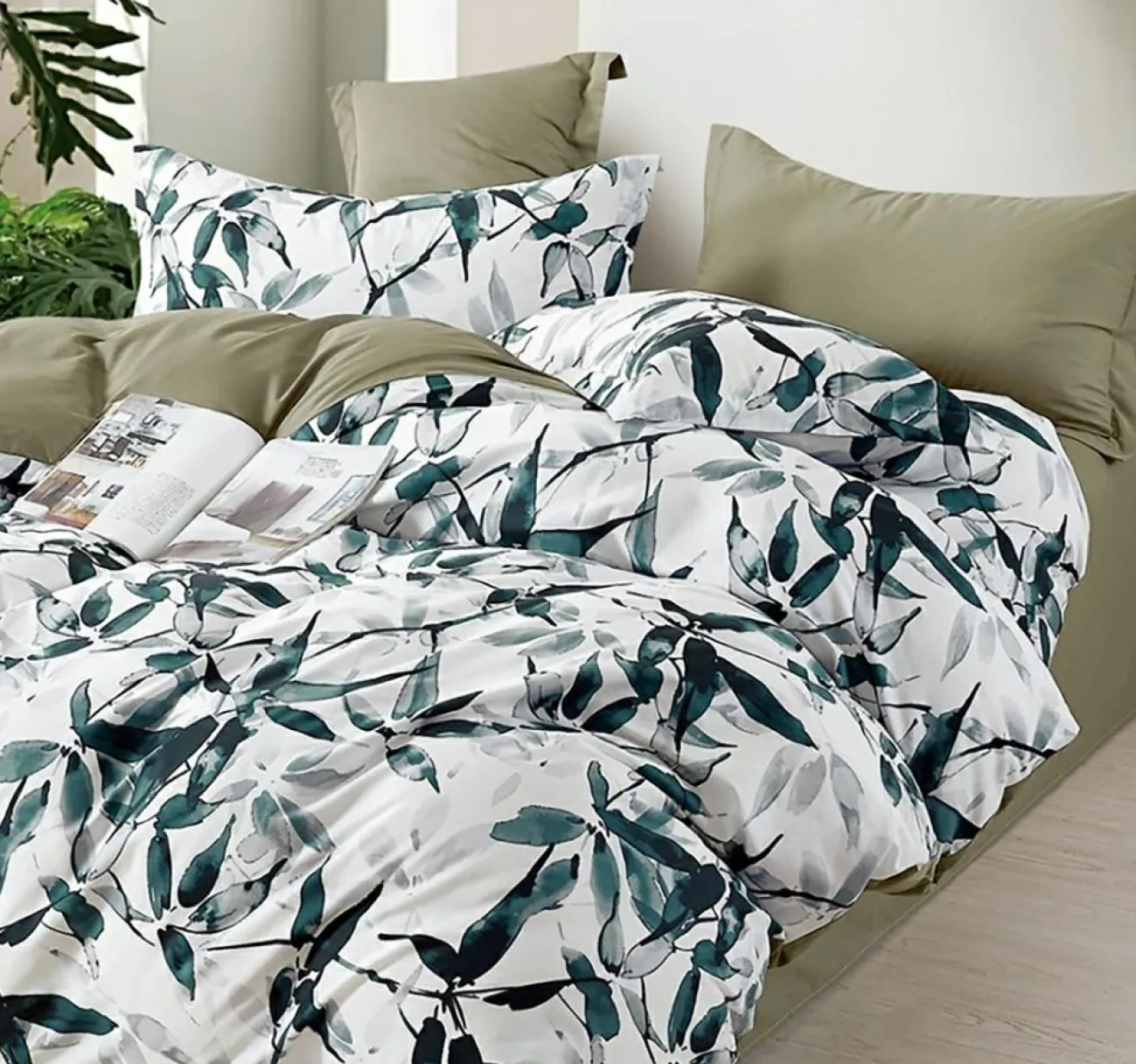 Discount Home Collection Parure housse de couette 100% Percale de Coton verte