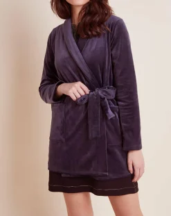 Hot Le Chat Peignoir en Velours Paola marine