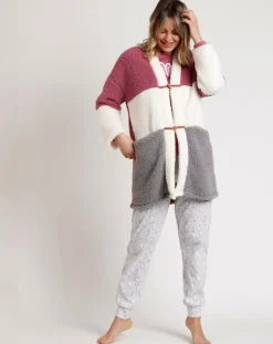 Femme Admas Peignoir rayé Bunnies on the Moon D rose ancien