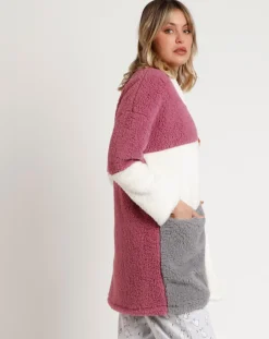 Femme Admas Peignoir rayé Bunnies on the Moon D rose ancien