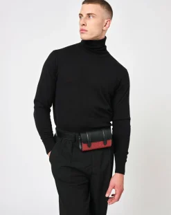 Maison Faret Petit Sac en Toile enduite & Cuir Cyclo rouge/noir - 10x17x17 cm