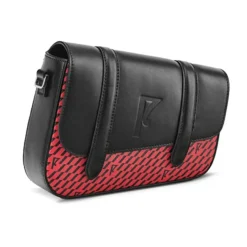 Femme Maison Faret Petit Sac en Toile enduite & Cuir Bordeaux rouge/noir - 14x19x4.5 cm