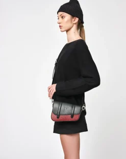 Femme Maison Faret Petit Sac en Toile enduite & Cuir Bordeaux rouge/noir - 14x19x4.5 cm