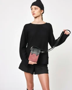 Sale Maison Faret Petit Sac en Toile enduite & Cuir Arguin rouge/noir - 18x11.5x3 cm