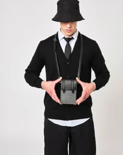 Clearance Maison Faret Petit Sac en Toile enduite & Cuir Arguin noir/blanc - 18x11.5x3 cm