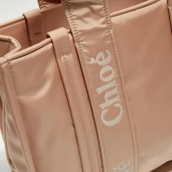 Femme Chloé Petit tote bag Woody rose poudré - 26x20x8 cm