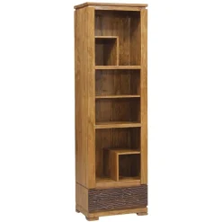 Discount Bois & Chiffons Petite bibliothèque bois sculpté bicolore 1T Acacia Maya Naturel - 60x40x200 cm