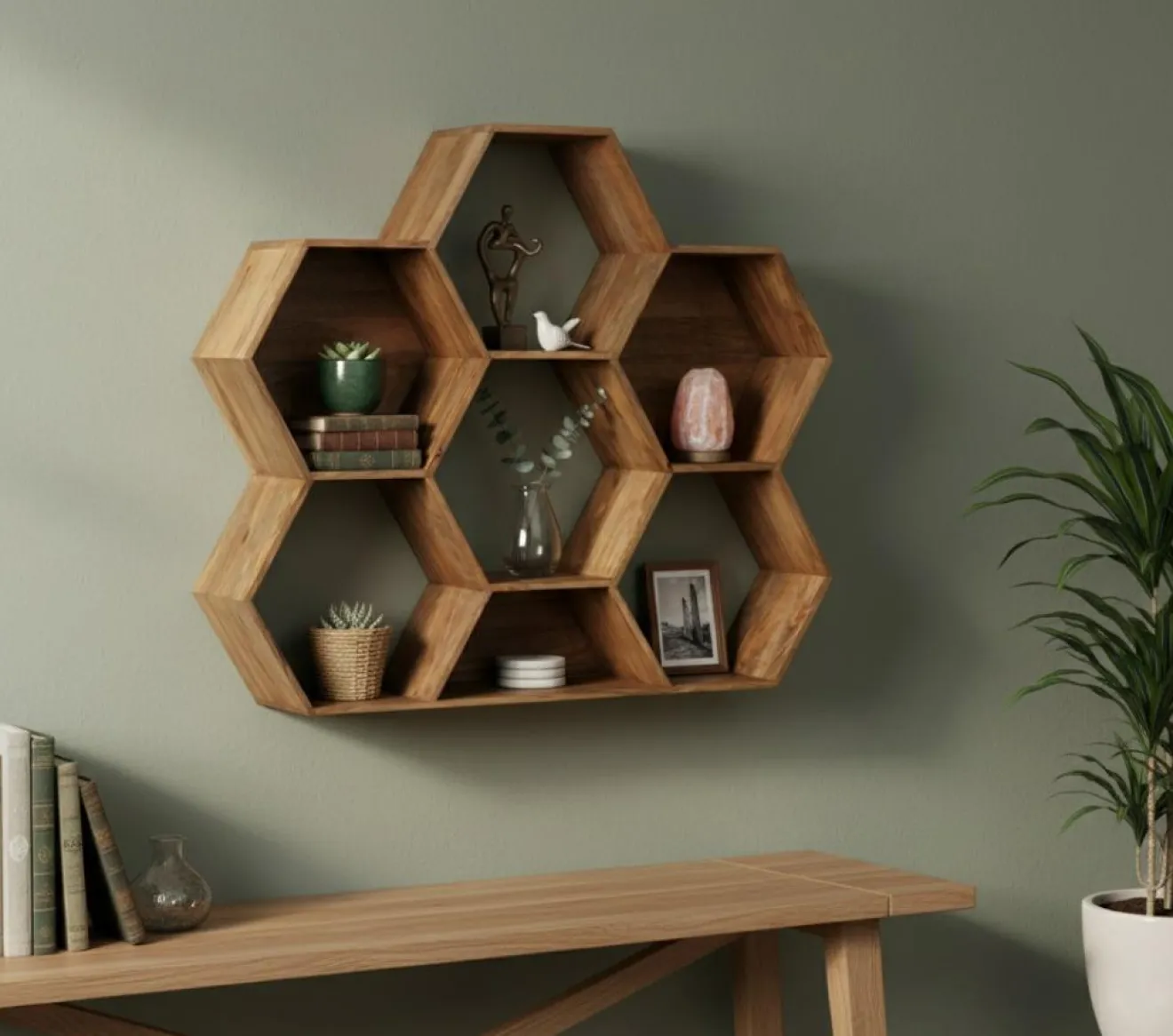 Bois & Chiffons Petite étagère hexagonale Mango M&M offre Marron - 130x30x113 cm