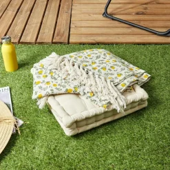 Discount Home Deco Factory Plaid à franges Bain de Soleil jaune/vert - 120x150cm