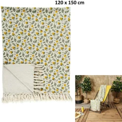 Discount Home Deco Factory Plaid à franges Bain de Soleil jaune/vert - 120x150cm