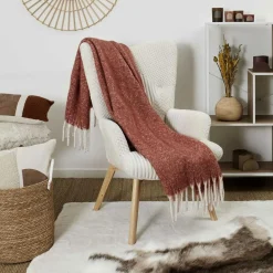 Clearance Home Deco Factory Plaid à franges terracotta - 120x150 cm