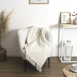 Home Deco Factory Plaid chenille gauffrée blanc - 125x150 cm